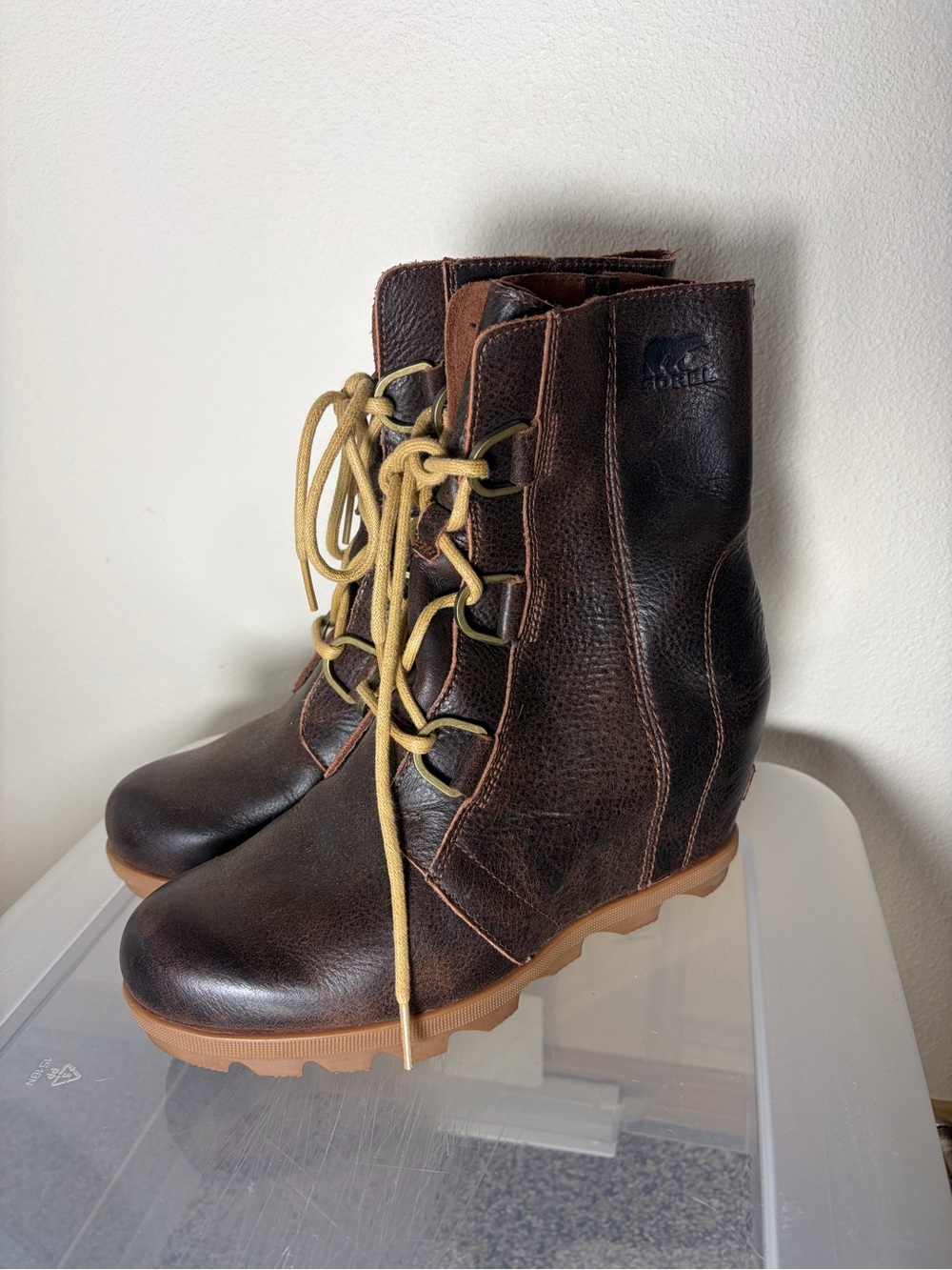 Sorel Women's Joan of Arc Brown Lace Up Wedge Boots Size 9